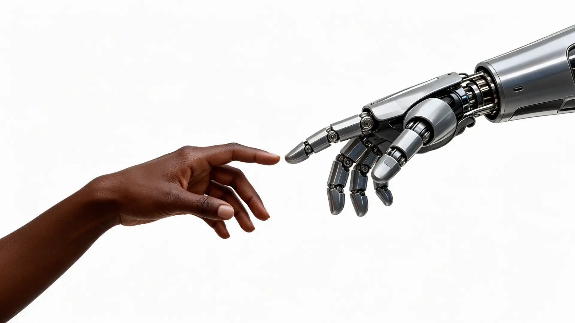 Mão humana e mão robótica quase se tocando